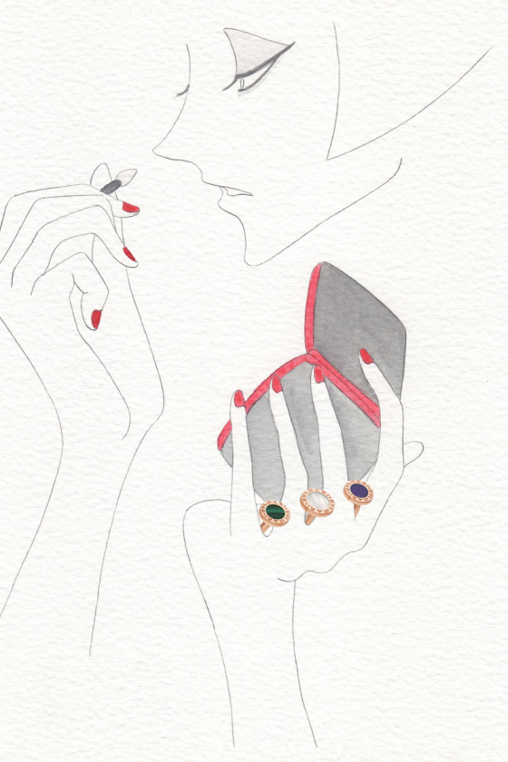 #60 指の間からカラーストーンが顔を覗かせる変化球リング【ブルガリ】